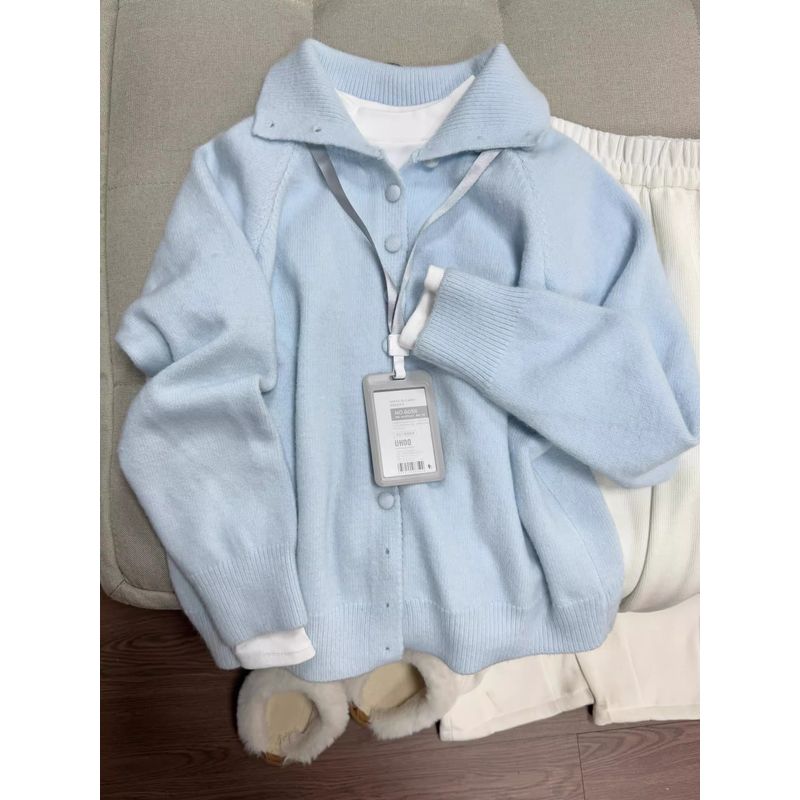 

Мягкий стиль Водолазка Однобортный Мягкий Клейкий Свитер Верхняя одежда Женщины Весна и Осень Новая Корейская Серия Ins Верхняя одежда Вязаный кардиган Milk Blue L