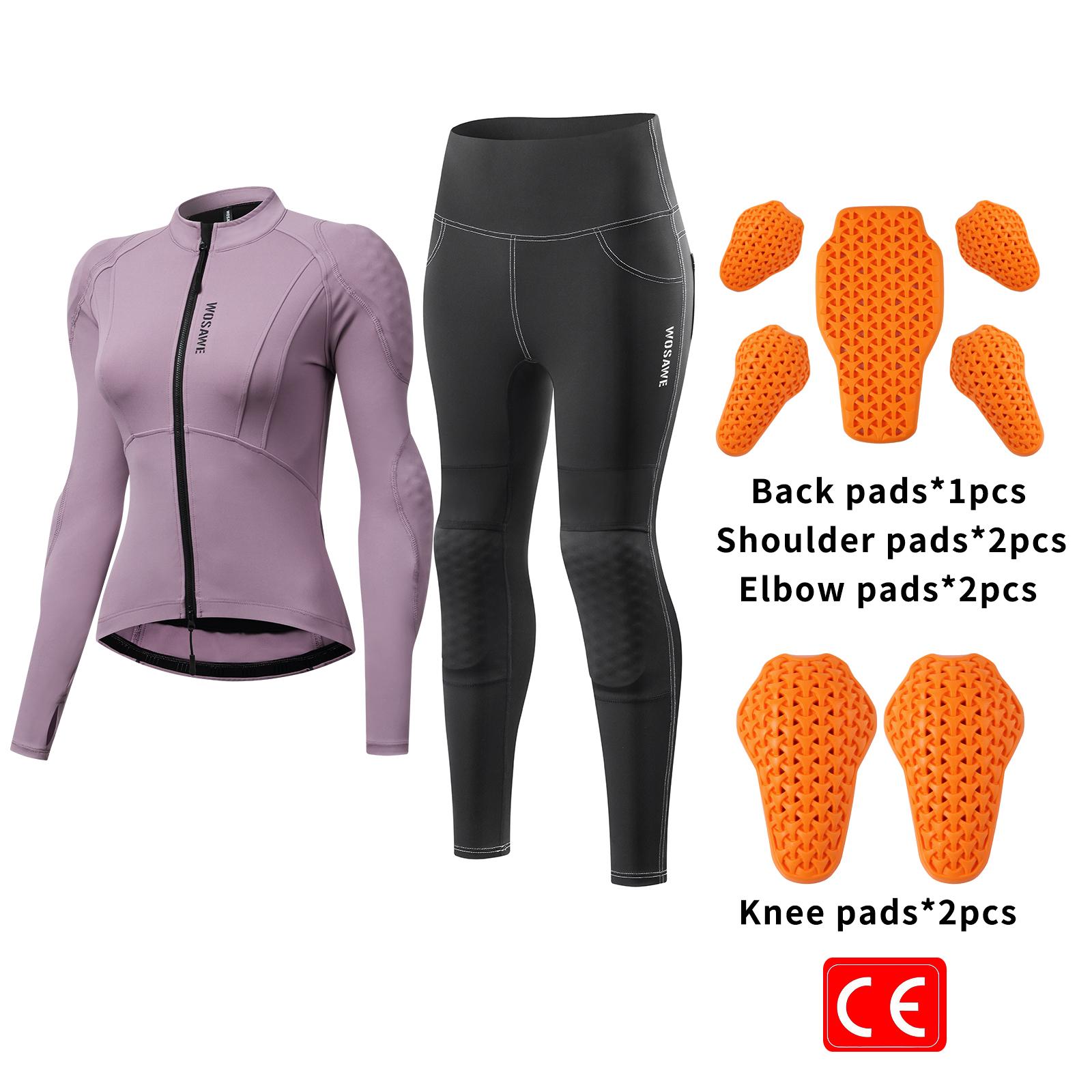 

WOSAWE Женская мотоциклетная одежда Облегающая Высокоэластичная Мотоциклетная рубашка Брюки Защитный костюм для всего тела с мягкой броней S фиолетовый