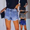 Women High Waist Stretch Ripped Denim Shorts Frayed Raw Hem Straight Jean Shorts Casual Summer Commute Short Pants