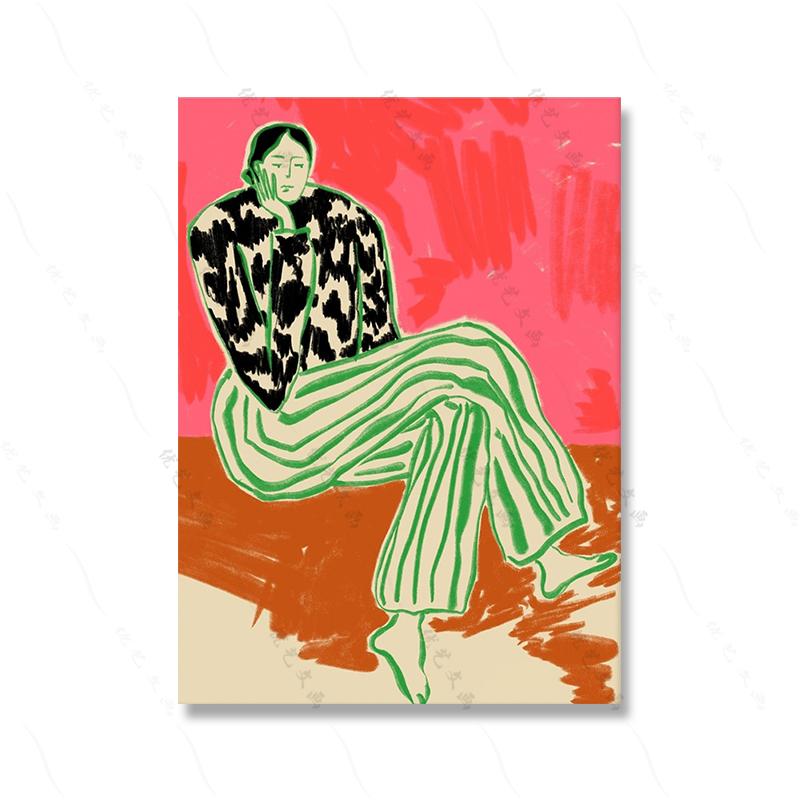 Abstract Line Woman Fashion Canvas Wall Art Poster Print Colorful Fashion Show Model Picture Calm Girl Living Room Home Decor