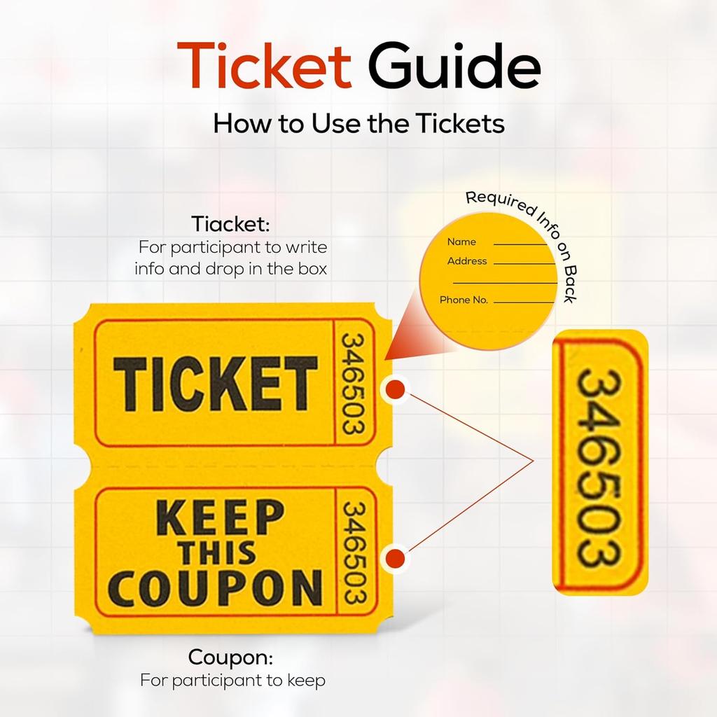 PM Company 1000 Pairs (2000 pcs) Raffle Tickets, 50/50 Double Raffle Tickets (Blue/Red/Green/Yellow) 250 Pairs Per Color, for Events, Carnivals,