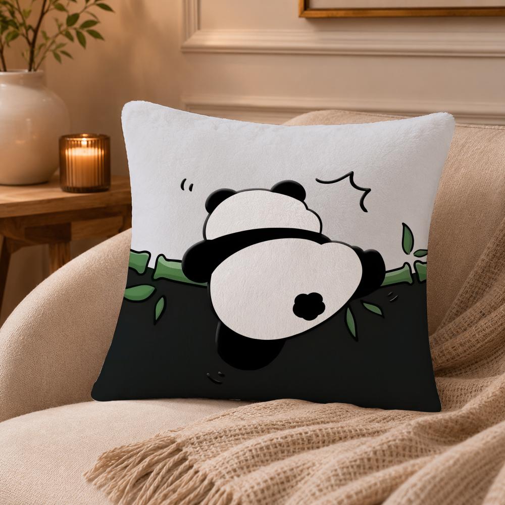 Lovely Panda Cushion Cover Anti-dustmite Pillowcase Invisible Zipper Silky Short Plush Sofa Cushion Cover