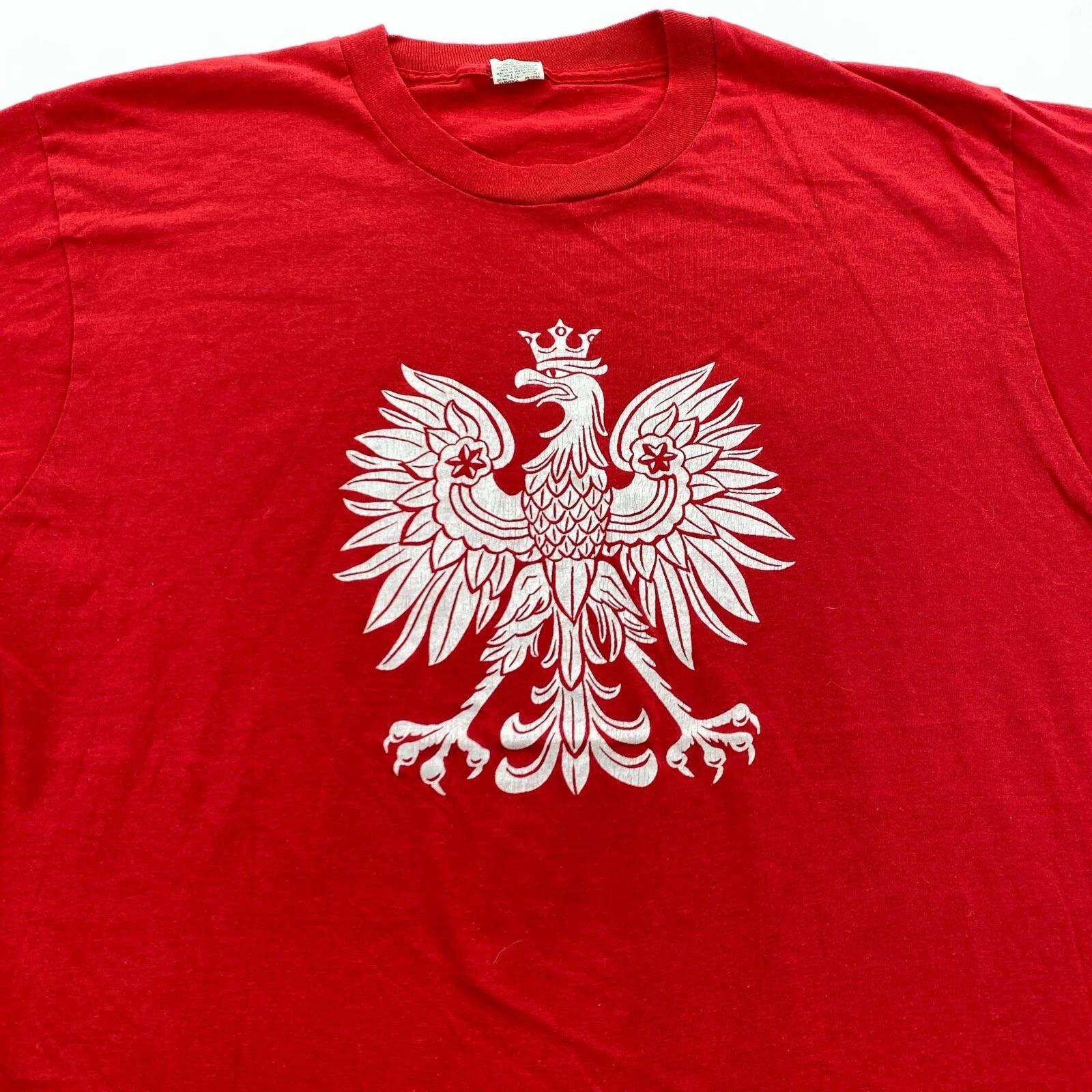 vintage 80s POLAND COAT OF ARMS T-Shirt MEDIUM/LARGE polish shield flag thin XL