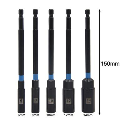 5-teiliger 6-14 mm Stecknussadapter Stahl Sechskant Nussdreher Bohrerbit-Adapter für elektrische Schraubendreher Steckschlüssel Verlängerungshülsen-Set