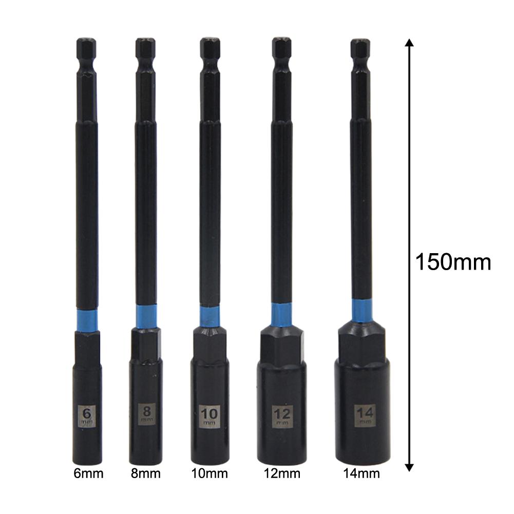1/5PC 150mm Hex Nut Driver Drill Bit Adapter Socket Wrench Extension Sleeve 6-14mm Hand Tool Accessories