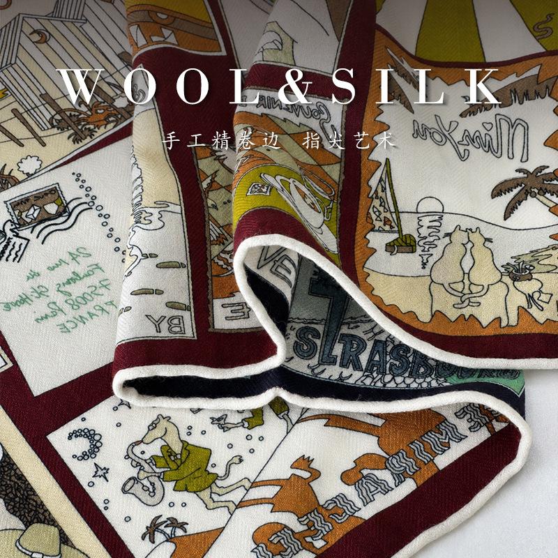 Double-sided heterochromatic square scarf 61 * 61cm women's autumn and winter pictorial silk scarf silk versatile decorative scarf