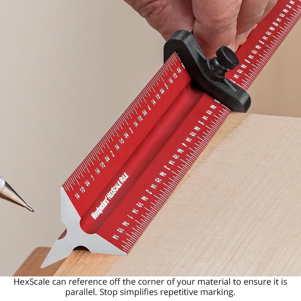 Woodpeckers Hexscale 600MM Woodworking Ruler with Centering R2L L2R Architect Style Rule, 24" / 6-in-1 Stops, Inch, Metric, Scale, & Measurements,