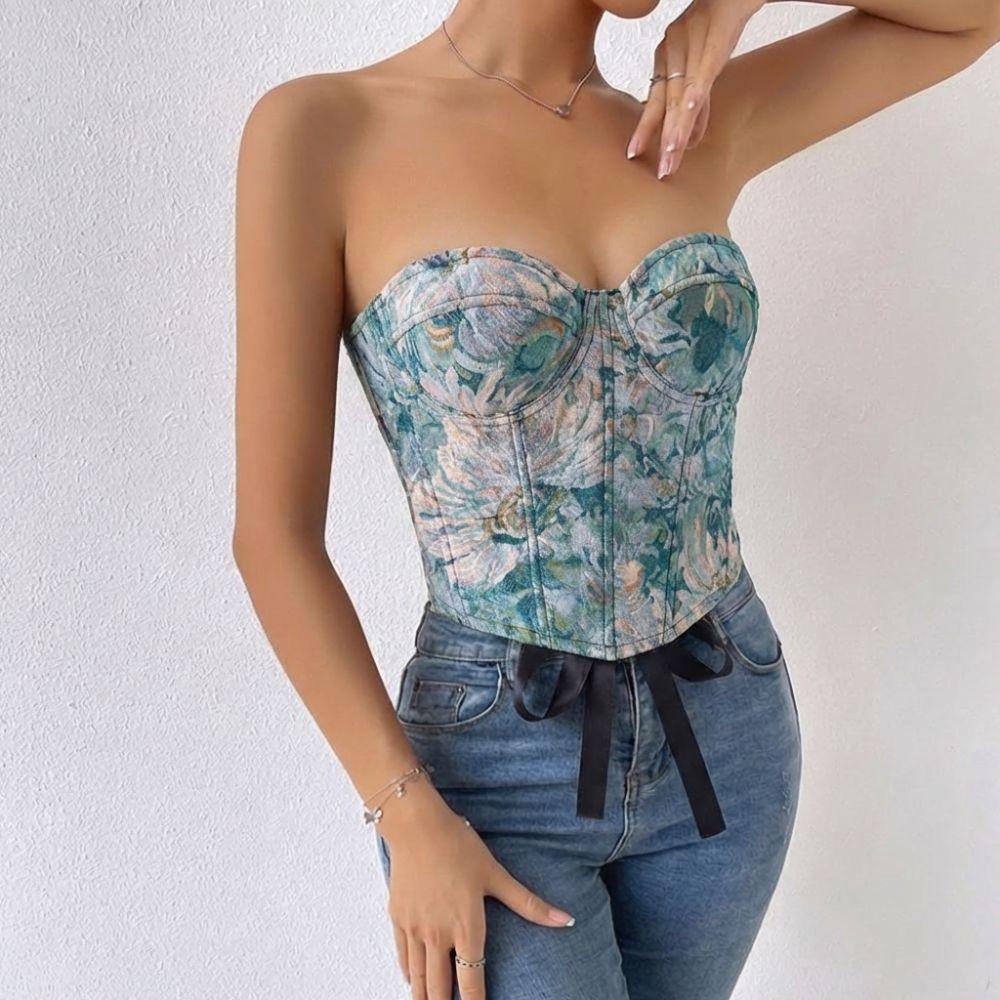 Off-shoulder Floral Underwired Corset Multi-Color Strapless Corset Top Daily Streetwear