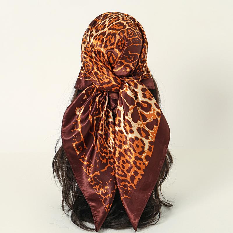 New 90*90cm Leopard Print Luxury Brand Square Silk for Women Foulard Satin Bandana Summer Soft Neckerchief Beach Hair Scarves