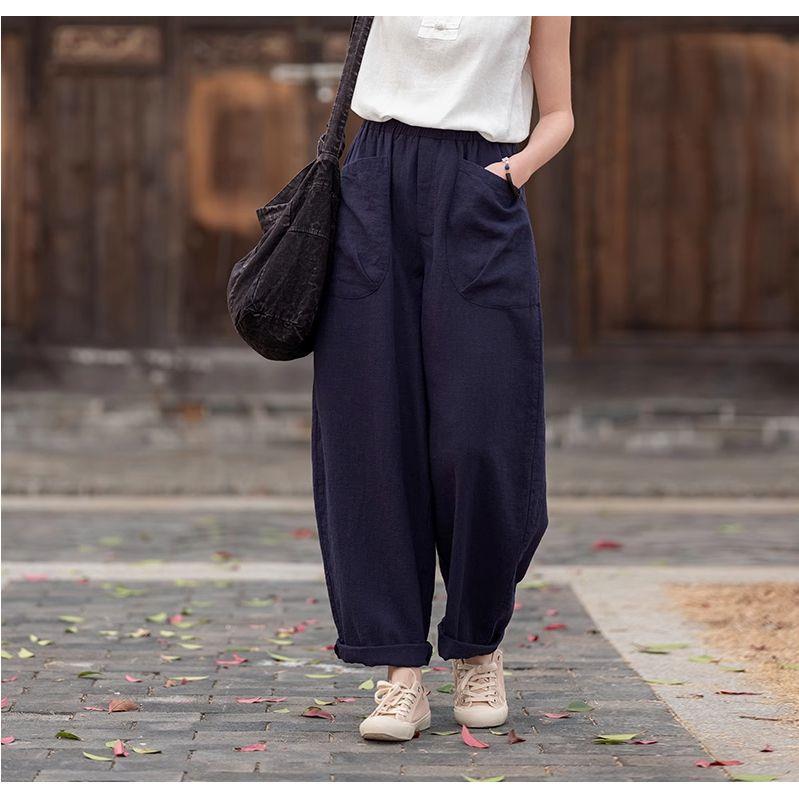 Women's 2026 Cotton-Linen Casual Wide-Leg Carrot Pants