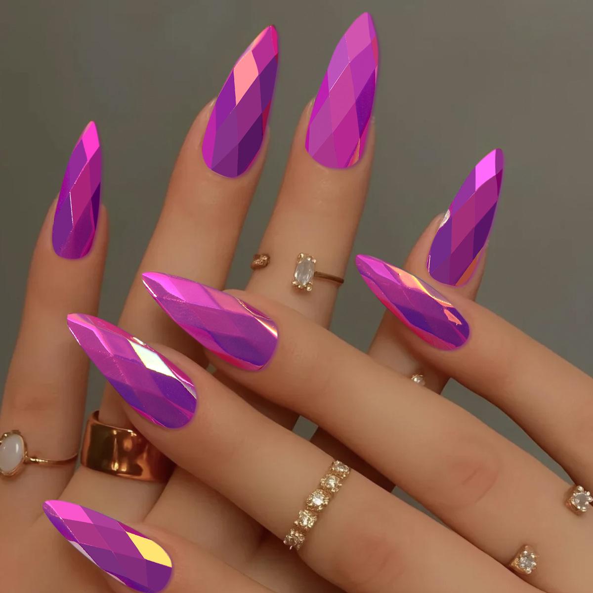 Миндалевидные 3D-ромбовидные съемные накладные ногти «Питахайя Кошачий глаз»