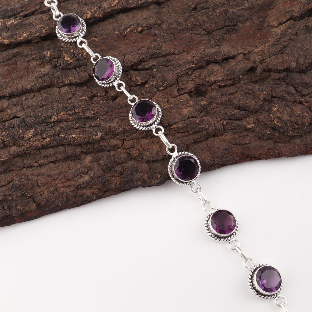 Rare Amethyst Gemstone 925 Sterling Silver Handmade Jewelry Women Bracelet 7-9" RB-16-5