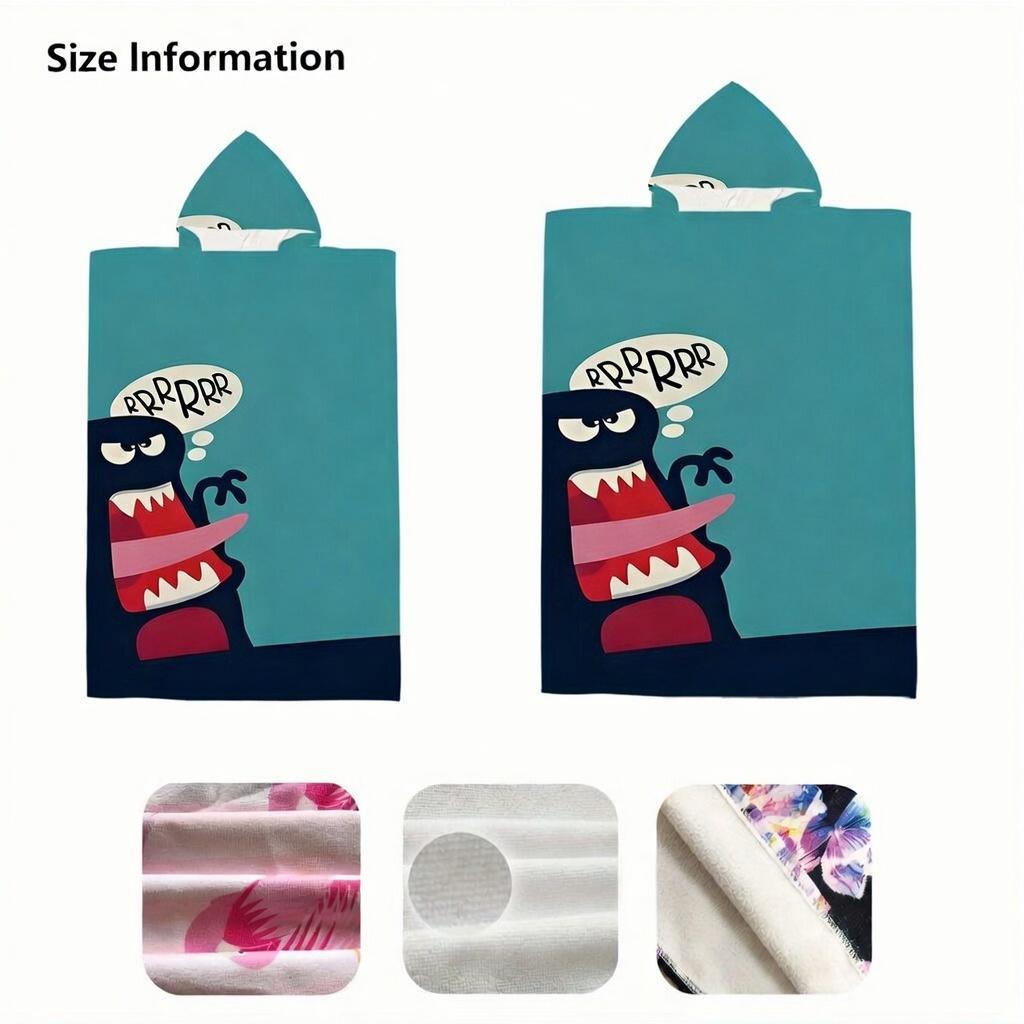 Funny Cartoon Monster Hooded Towel Kids Flat Print Cute Beast Poncho Microfiber Quick Dry Bathrobe for Pool Beach Shower