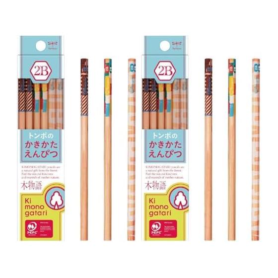 Tombow Pencil  Mokumonogatari  Writing Pencils, 2B, Light Blue Pattern, 1 Dozen, KB-KF01-2B
