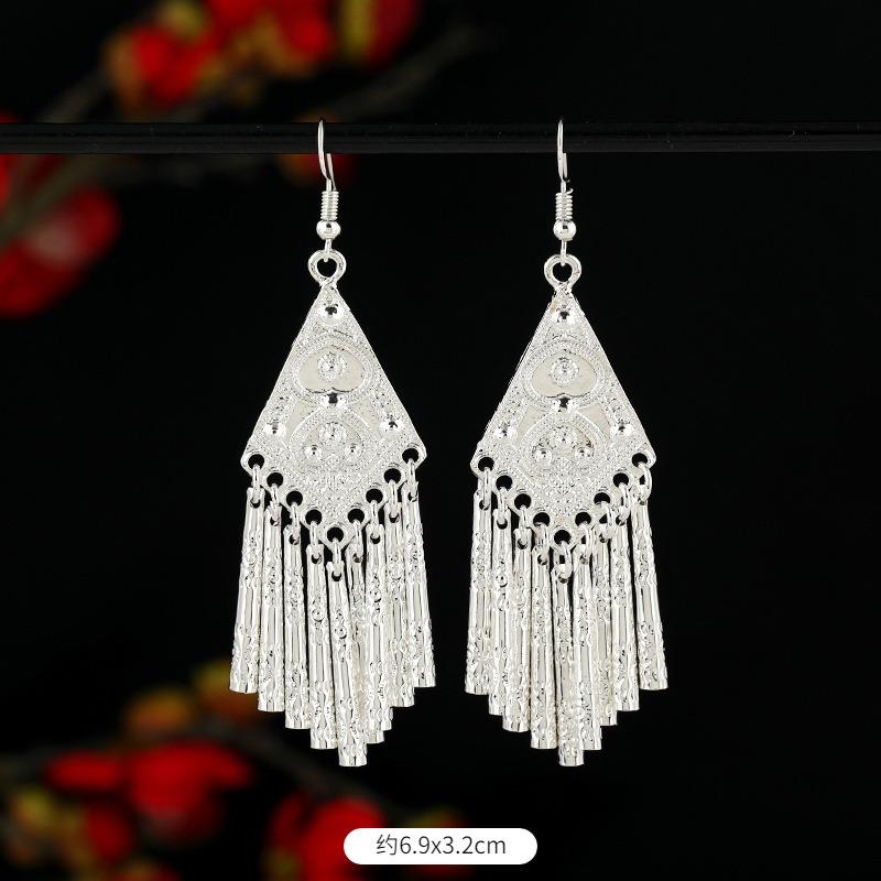 Miao Yin earrings retro exotic niche design long fringed earrings medium earrings women