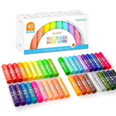 Shuttle Art Tempera Crayon Set of 40 Colors, Pastel, Metallic, and Neon Colors, Quick Drying, Removable with Water, Tempera Paint Stick, Retractable,