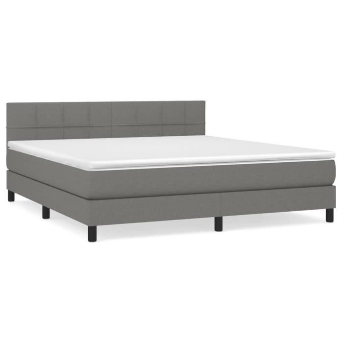 3140074 vidaXL Lit à sommier tapissier avec matelas Gris foncé 180x200cm Tissu