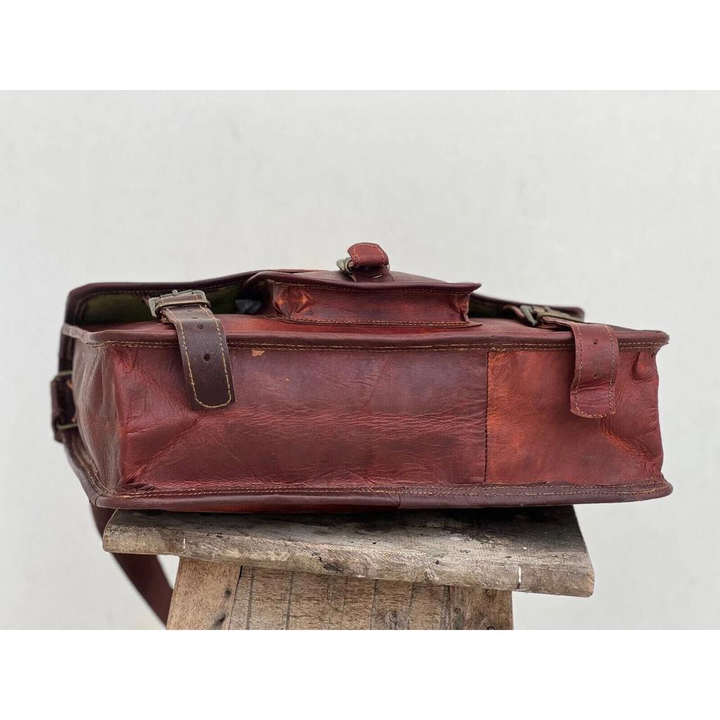 Briefcase Vintage Brown Leather Men's Messenger Shoulder Laptop Brown Bag