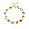 Gold Plated Multicolor Square CZ Jewelry Set, Stainless Steel Rainbow Gem Necklace Bracelet Set, Waterproof Boho Jewelry for Women Gift