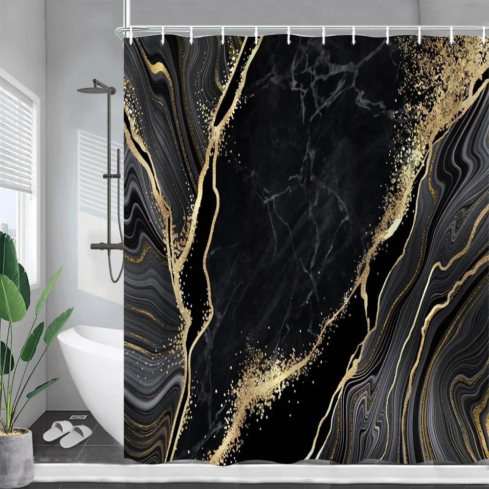 Perdele de duș din marmură Textura acuarelă de lux Perdele de baie de culori mixte cu cerneală modernă abstractă Artă pentru casă Set decor pentru cadă de baie Cârlige