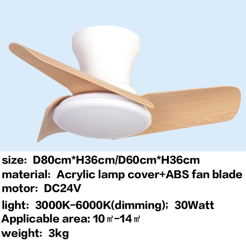 24" 32" DC Motor Small Ceiling Fan Lamp Electric Ceiling Fan With Light Bedroom  LED Tricolor Dimming Lighting Fan