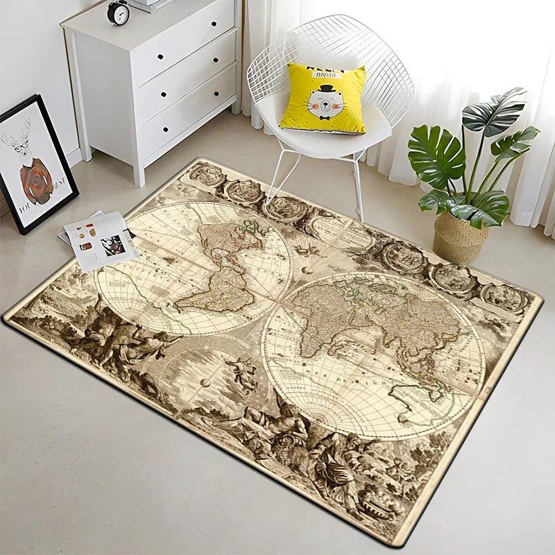 Retro navigace Mapa Vzor Dekorativní čtvercový koberec Moderní dům Obývací pokoj Podlaha Matná Ložnice Koberec Umění Plakát Podložka Vějíře Dárek