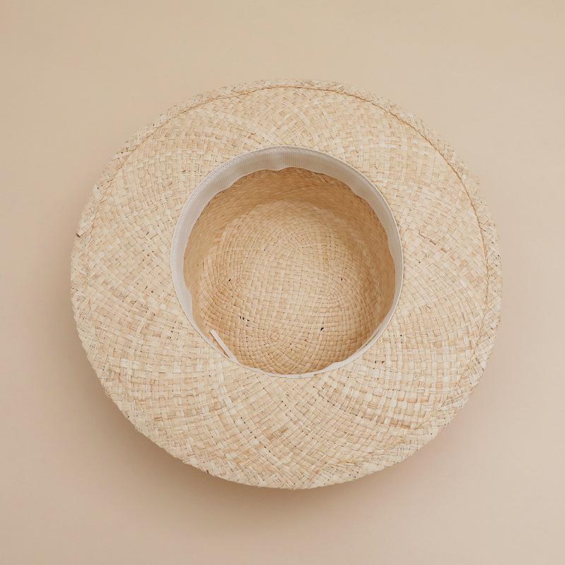 Summer Women's New Raffia Woven Straw Hat Flat Top Flat Brim Top Hat Sunshade Sun Protection French Retro Beach Hat