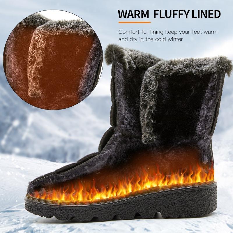 New Faux Rabbit Fur Lined High-Cut Women's Snow Boots, Velcro Waterproof Casual Winter Shoes