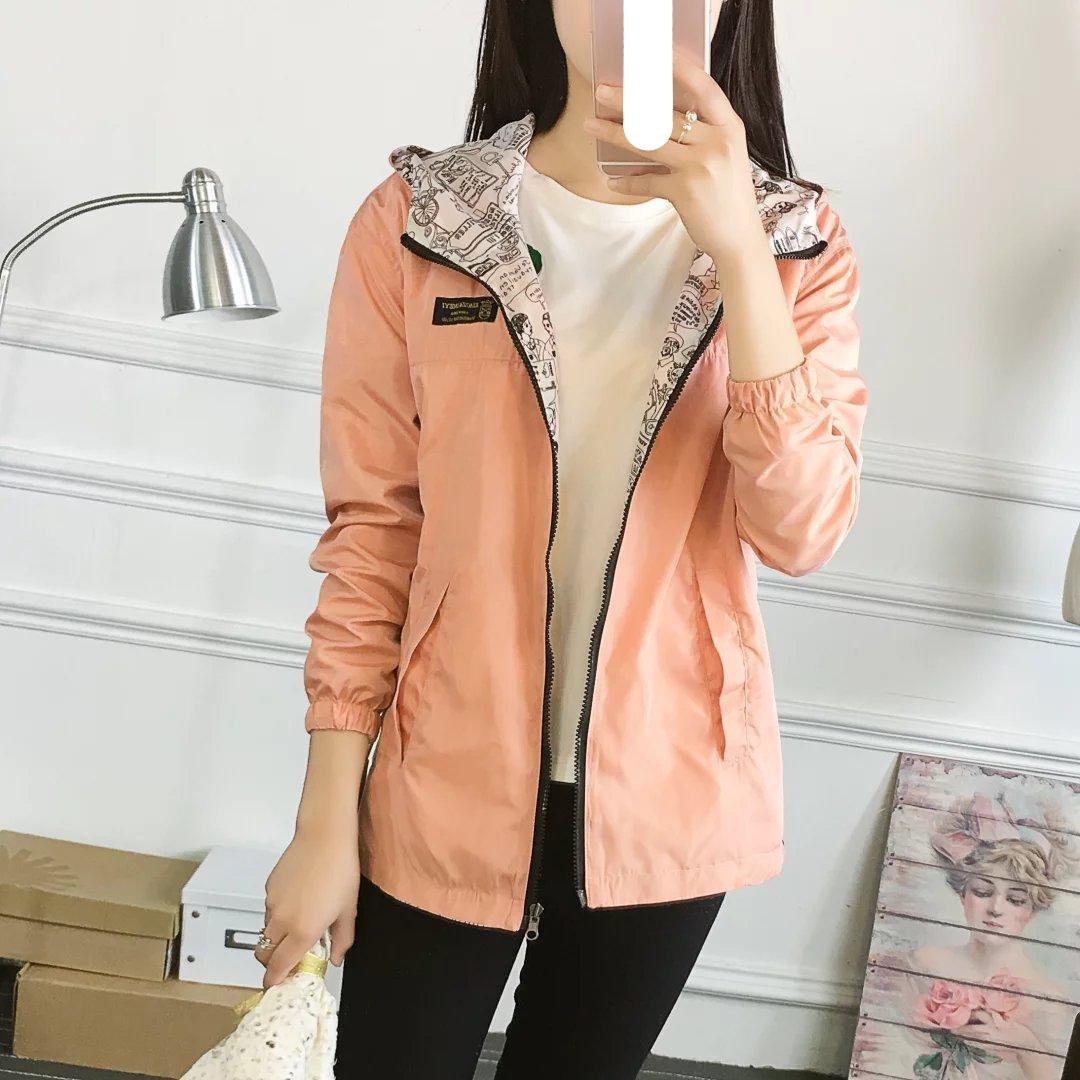 

Двостороння куртка з капюшоном весняного тонкого крою солодкого кольору, тонке жіноче пальто великого розміру XS рожевий