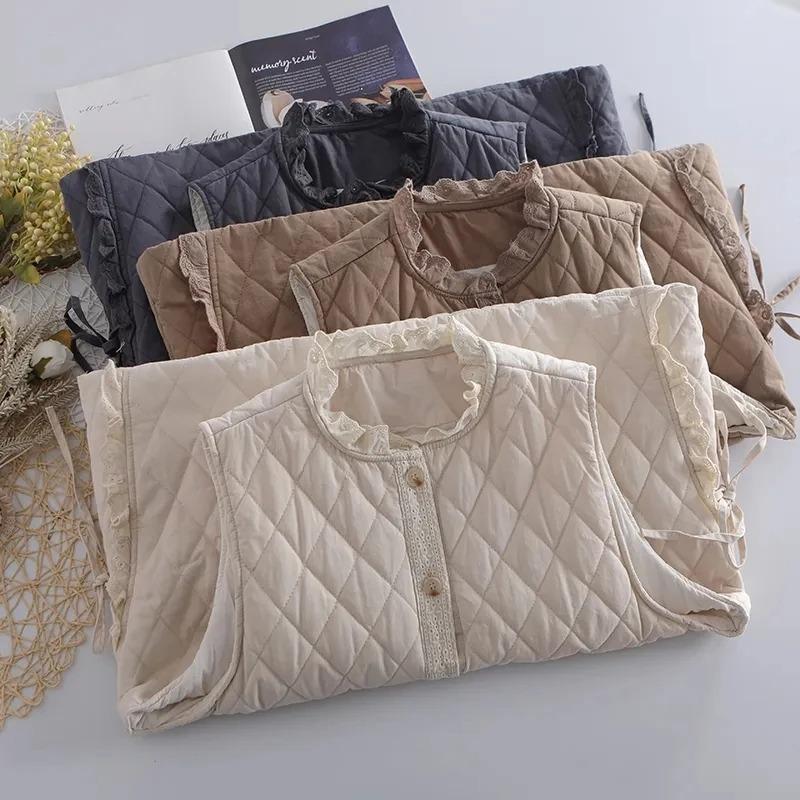 Autumn Winter Sleeveless Lace Casual Women's Down Cotton Vest Coat Advanced Korean Version Ladies Waistcoat Jacket