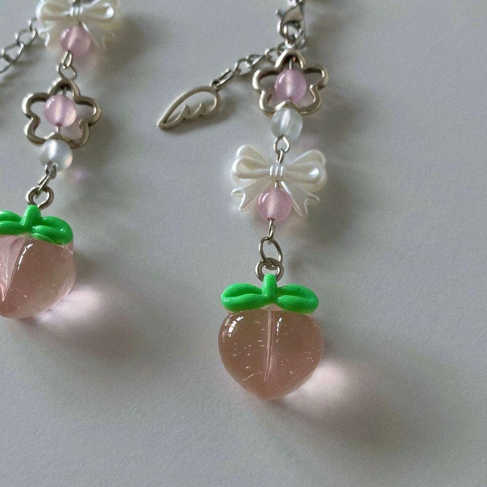 Beaded Fruits Phone Chain Transparent Phone Strap Charm Strawberry Phone Lanyard For Girls
