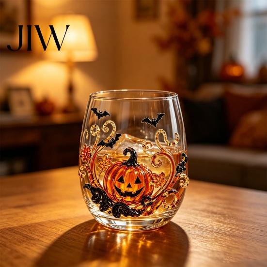 Geister Whiskey Glas Halloween Glas, Schwarze Katze Spinnennetz Totenkopf Becher für Langlebige Kaffeetasse Cocktail, 350ml Gruselige Trinkware Hausbar, Festlich