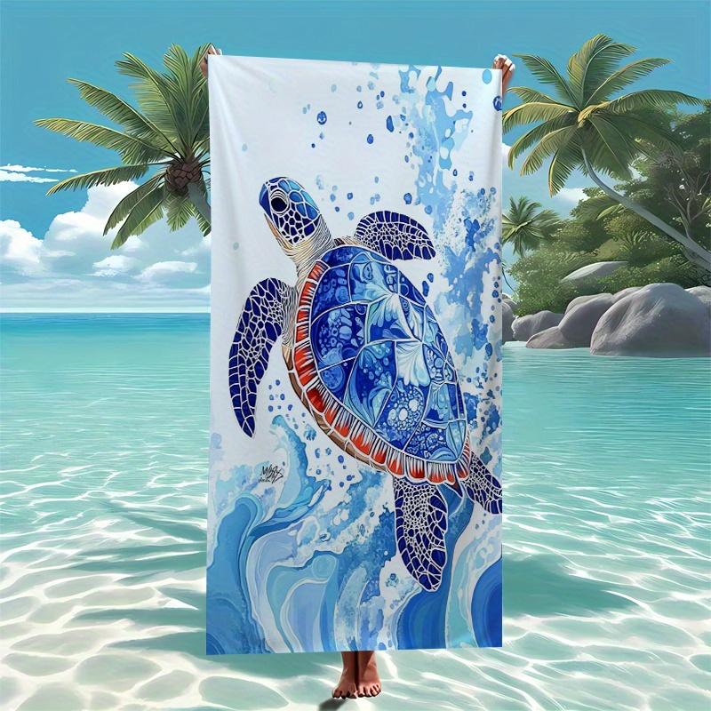 

1pc Quick-Dry Beach Towel - Vibrant Sea Turtle Print with Blue Wave Patterns, Lightweight Polyester, Perfect for Summer Vacation W40*H60(CM)