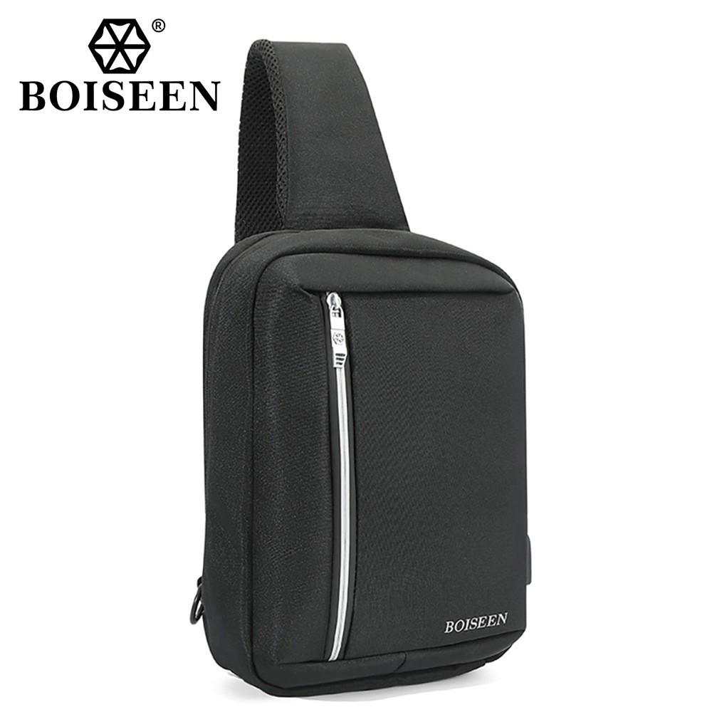 New Men's Breast Bag Boiseen Business Large Capacity Shoulder Bag Zipper USB Casual Satchel Men's Popular