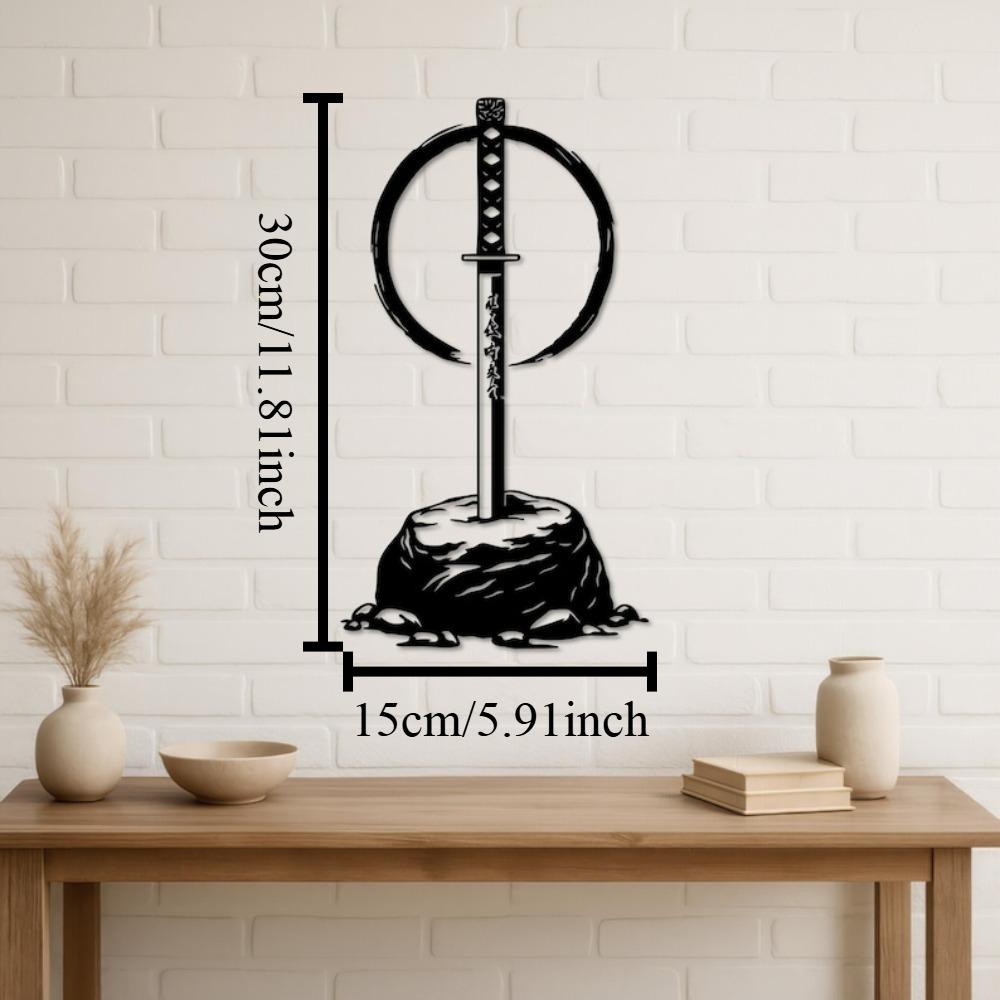

Wrought Iron Samurai Wall Art, Katana Sword Zen Metal Decor, Japanese Enso Circle Sign, Minimalist Home Artwork, Warrior Gift for Dojo 12in чорний