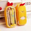 Cartoon Furry Shrimp Pencil Case Large Compartment Plush Pencil Pouches Zippered Closure For Offices School Travel Use