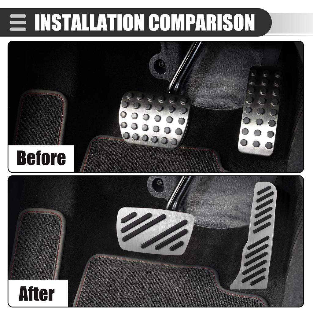 Motoforti Brake and Accelerator Pedal Covers for Chevy Camaro Black Silver 1 Set 2016-2023, Metal, Tone,