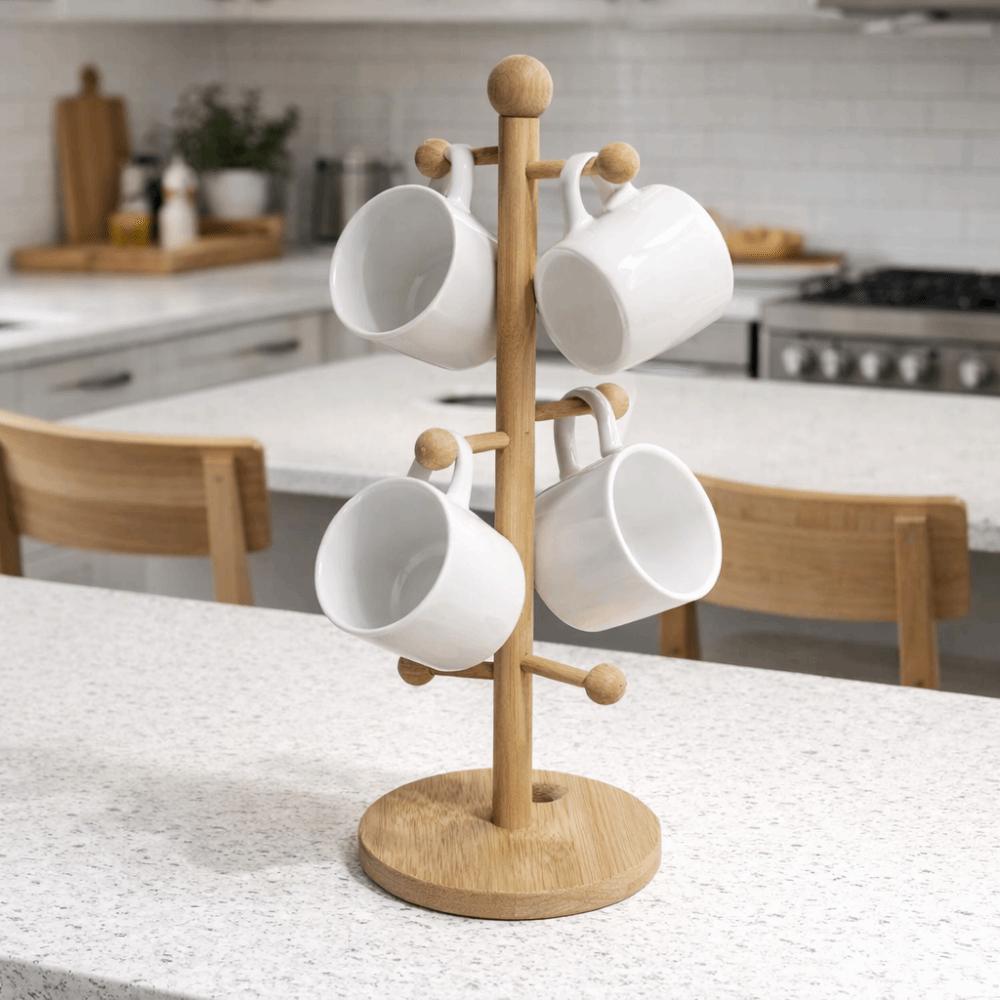 Non-Slip Base Cup Storage Holder 6 Hooks Design Coffee Mug Rack Tabletop Cup Shelf  Kitchen