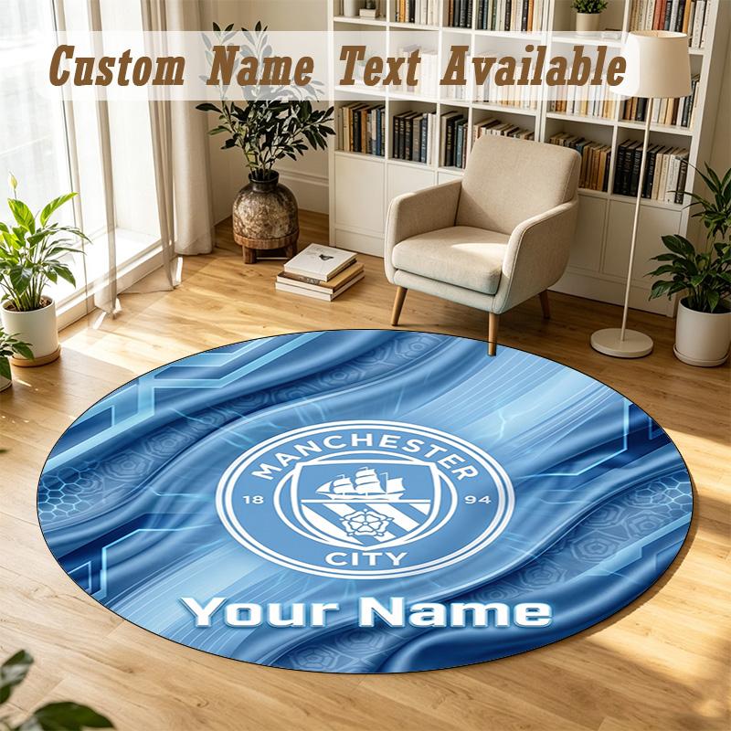 Round Rug Custom NameManchester City Pattern Non Slip Carpet Home Floor Decor