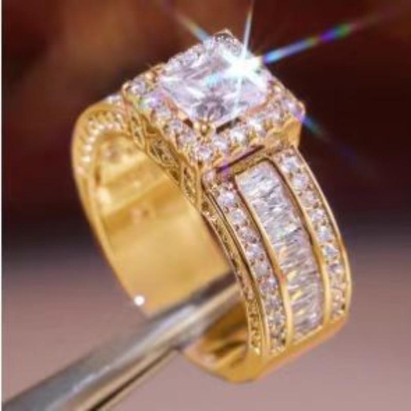 Diamond Ring For Ladies Silver Wedding Party Dinner Gift Alloy Geometry