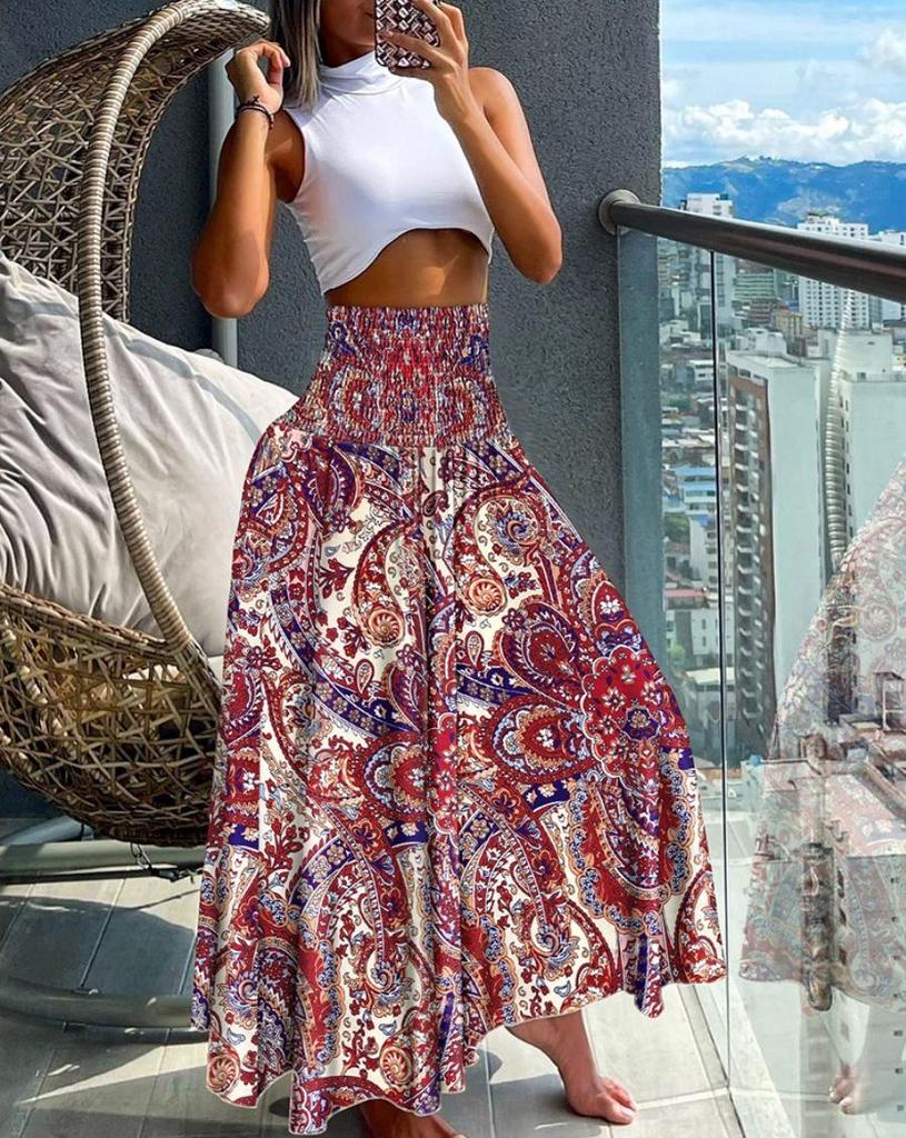 Women's High Waist Slimming Summer Fashion Printed Skirt