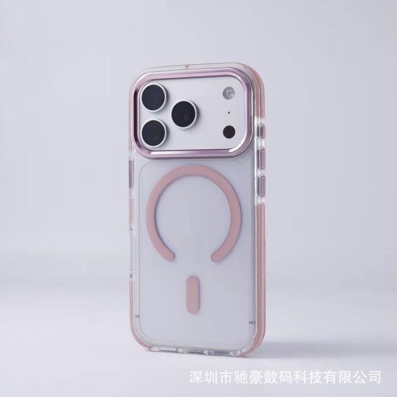 Two-color ice color magnetic suction suitable for iPhone17promax mobile phone case Apple 16 metal lens simple anti-drop cover