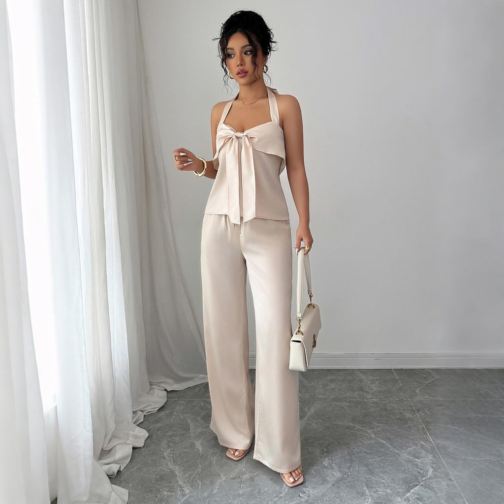 Elegant and Refined Style Halter Top, Straight Pants Set for Women's Summer