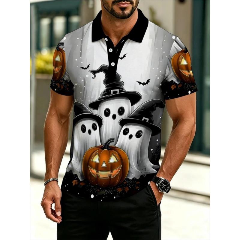 Maglietta Polo Uomo Stampa Zucca di Halloween Manica Corta Traspirante con Bottoni Polo Casual per Feste Festival di Halloween Top Polo