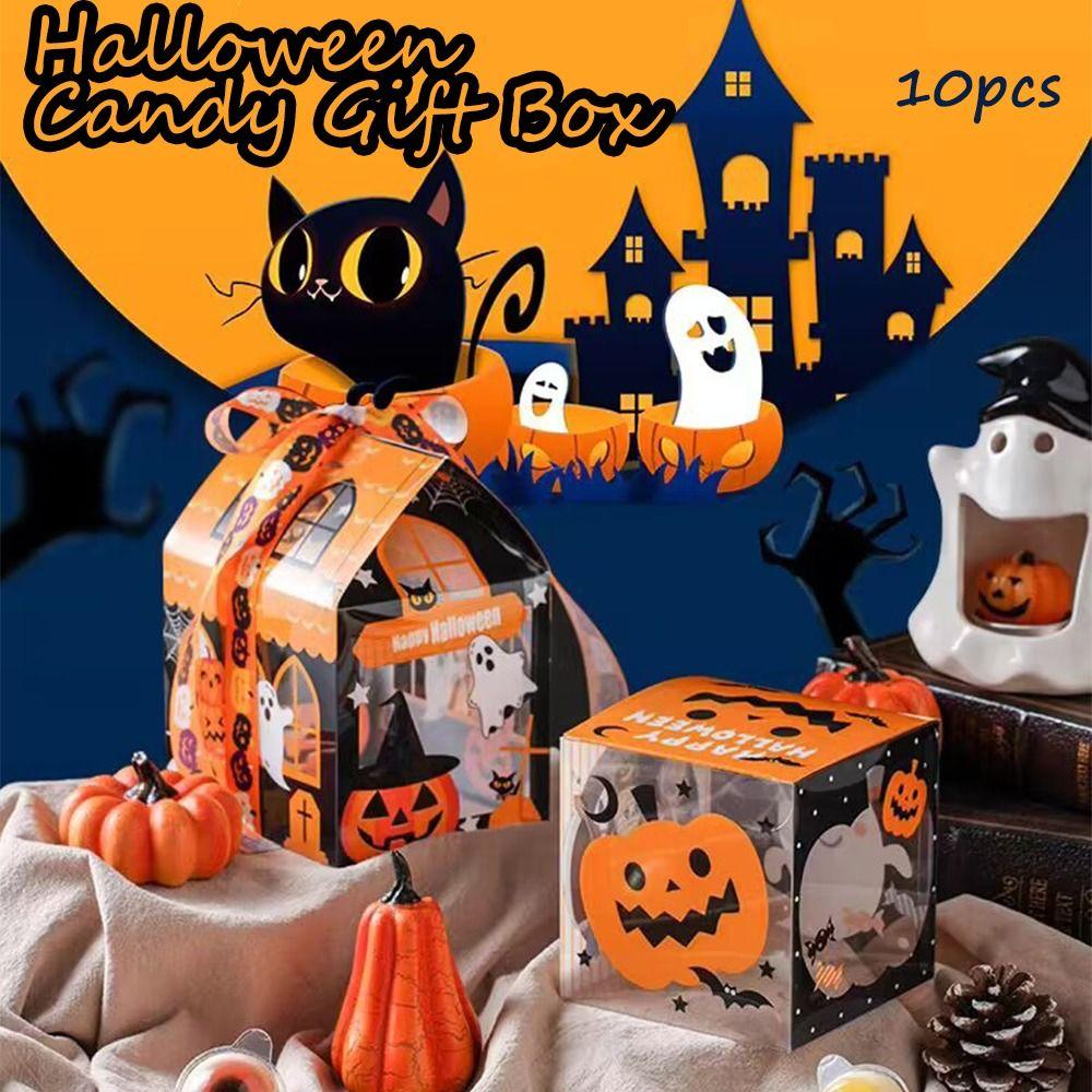 10Pcs Non Candy Snack Packaging Box Cartoon Ghost House Cookie Box  Themed Party Supplies