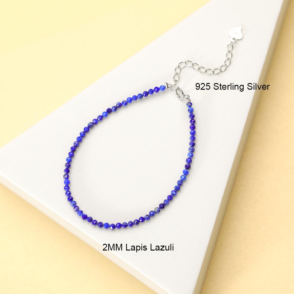 Natural Stone Beads Bracelet on Hand Chain Luxury Jewelry 2MM with 925 Silver Bangle for Women Gift