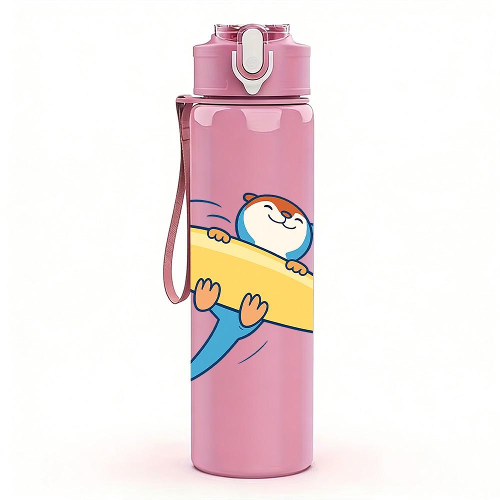 1PC Shark Surfboard Wave Action Cartoon 750ml Color Plastic Sports Water Bottle Leakproof Flip Straw Lid Suitable for Sports Office Home Use