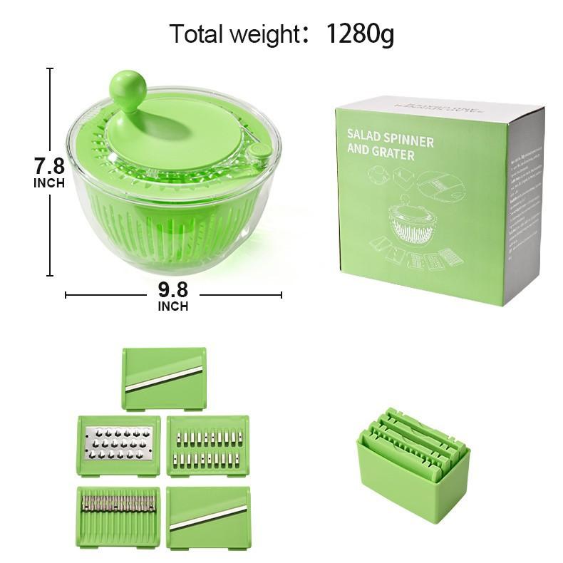 

Multifunctional slicer, grater, press-type vegetable dehydrator, fitness meal fruit and vegetable kitchen draining basket with spin-dry function трава зеленый