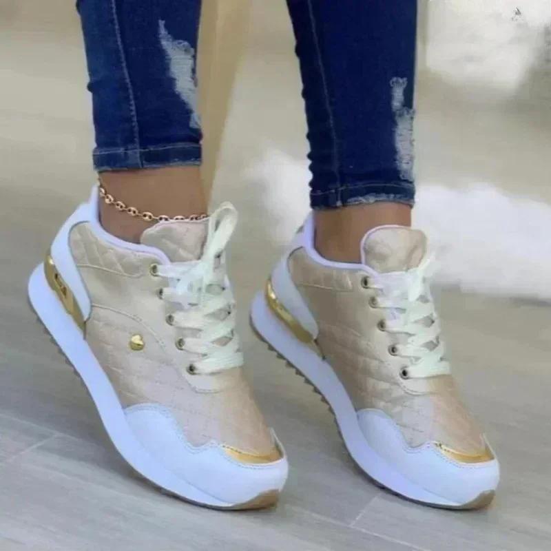 Fashion New Women Sneakers Patchwork Lace Up Flat Shoes Women Lightweight Female Platform Shoes Classic Versatile Zapatillas De Mujer