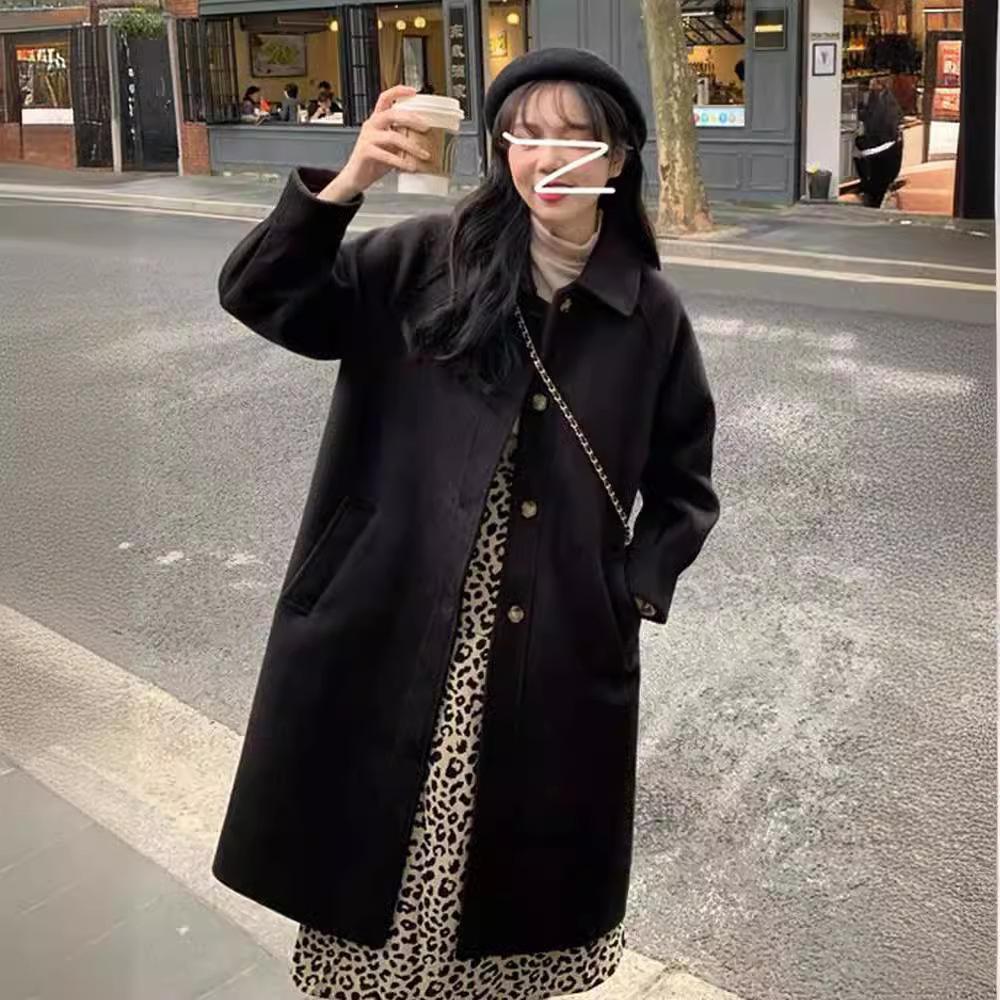 

Среднее и длинное шерстяное пальто женское на пуговицах New Temperament маленькое утолщенное пальто XXL